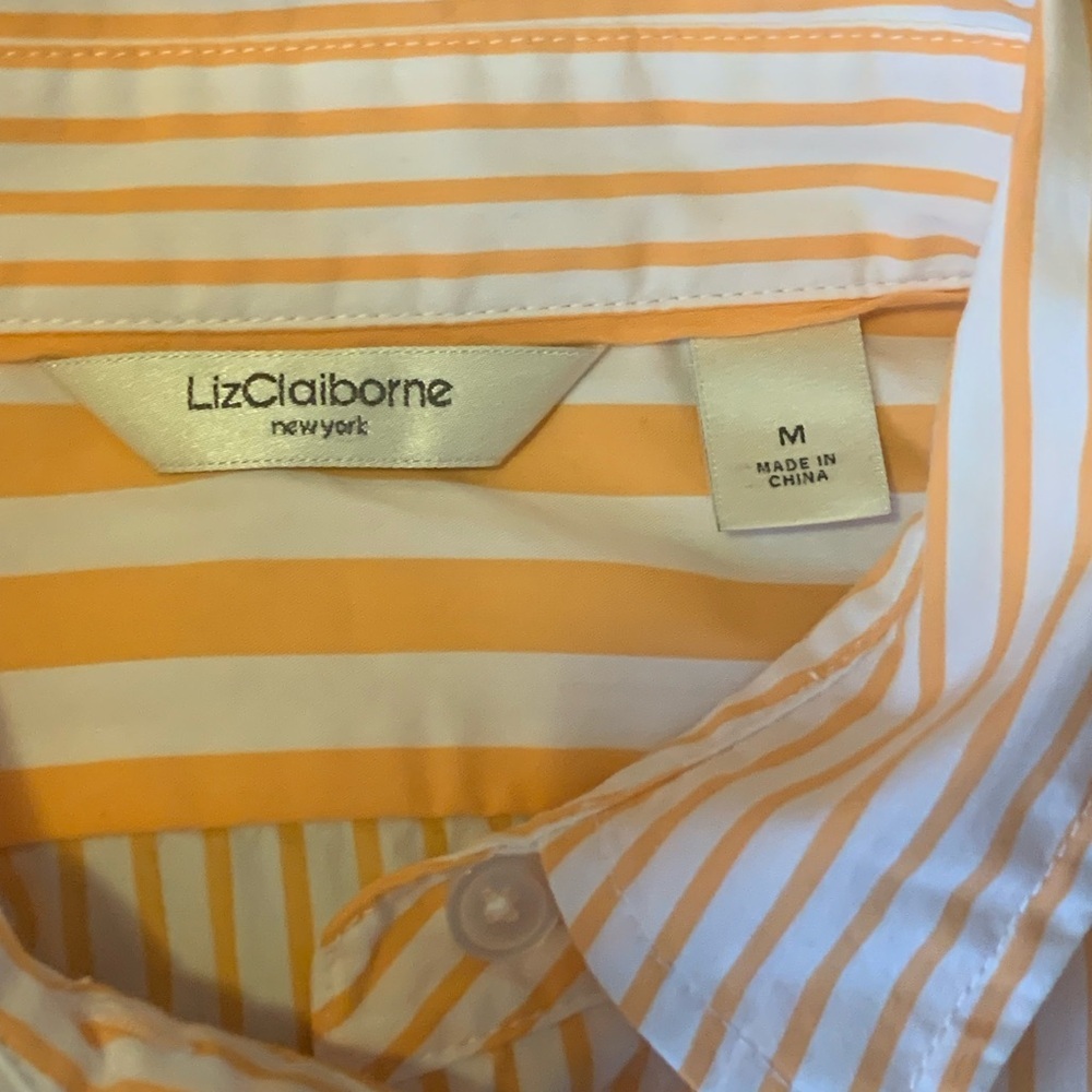 Liz Claiborne button down Medium shirt top Orange White Striped Long Sleeve - Picture 2 of 7